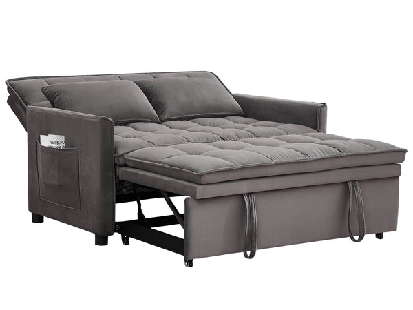 English Elm 51.2" Velvet Sleeper Loveseat with 5-position Recline and Pull-out Bed for Small Spaces Gray W1193P503369