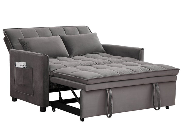 English Elm 51.2" Velvet Sleeper Loveseat with 5-position Recline and Pull-out Bed for Small Spaces Gray W1193P503369