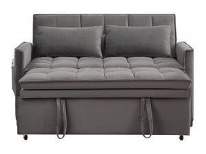 English Elm 51.2" Velvet Sleeper Loveseat with 5-position Recline and Pull-out Bed for Small Spaces Gray W1193P503369