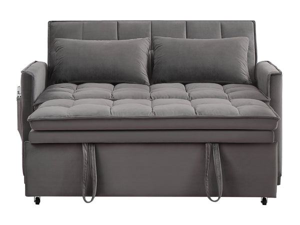 English Elm 51.2" Velvet Sleeper Loveseat with 5-position Recline and Pull-out Bed for Small Spaces Gray W1193P503369