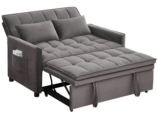 English Elm 51.2" Velvet Sleeper Loveseat with 5-position Recline and Pull-out Bed for Small Spaces Gray W1193P503369