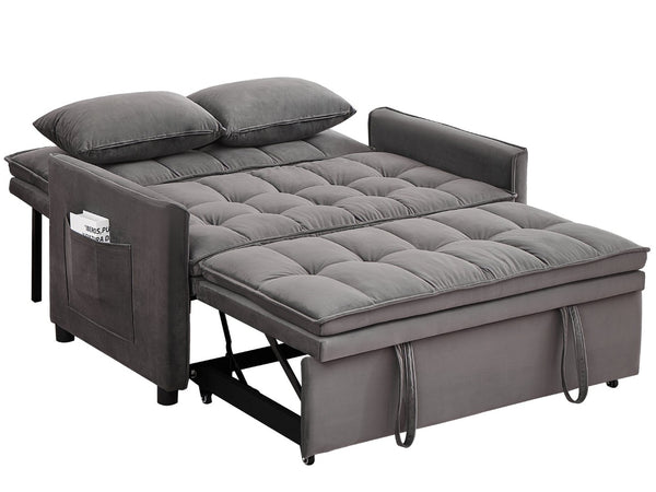 English Elm 51.2" Velvet Sleeper Loveseat with 5-position Recline and Pull-out Bed for Small Spaces Gray W1193P503369