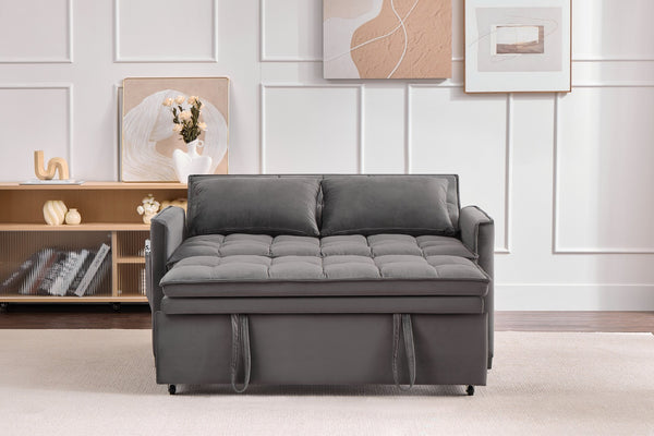 English Elm 51.2" Velvet Sleeper Loveseat with 5-position Recline and Pull-out Bed for Small Spaces Gray W1193P503369
