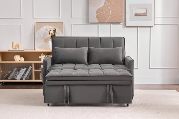 English Elm 51.2" Velvet Sleeper Loveseat with 5-position Recline and Pull-out Bed for Small Spaces Gray W1193P503369