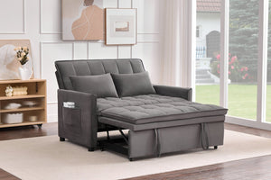 English Elm 51.2" Velvet Sleeper Loveseat with 5-position Recline and Pull-out Bed for Small Spaces Gray W1193P503369