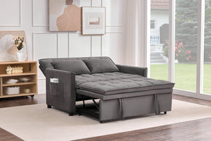 English Elm 51.2" Velvet Sleeper Loveseat with 5-position Recline and Pull-out Bed for Small Spaces Gray W1193P503369