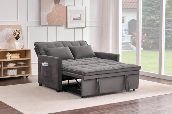 English Elm 51.2" Velvet Sleeper Loveseat with 5-position Recline and Pull-out Bed for Small Spaces Gray W1193P503369