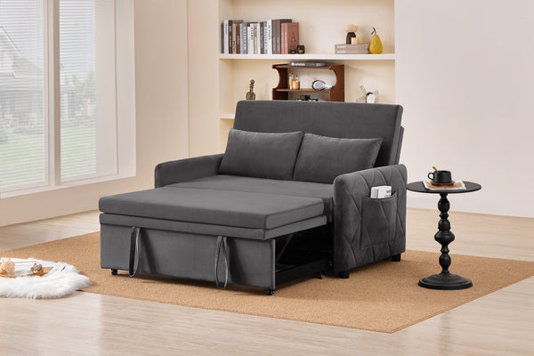 English Elm 51.2" Diamond Quilted Velvet Sleeper Loveseat with 5 Recline Positions for Apartments Gray W1193P503442