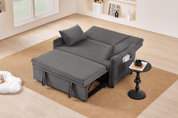 English Elm 51.2" Diamond Quilted Velvet Sleeper Loveseat with 5 Recline Positions for Apartments Gray W1193P503442