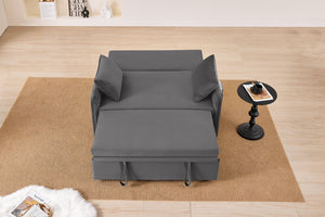 English Elm 51.2" Diamond Quilted Velvet Sleeper Loveseat with 5 Recline Positions for Apartments Gray W1193P503442