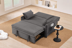 English Elm 51.2" Diamond Quilted Velvet Sleeper Loveseat with 5 Recline Positions for Apartments Gray W1193P503442