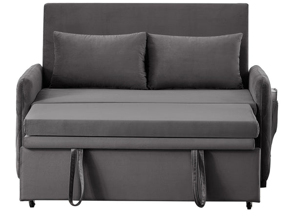 English Elm 51.2" Diamond Quilted Velvet Sleeper Loveseat with 5 Recline Positions for Apartments Gray W1193P503442