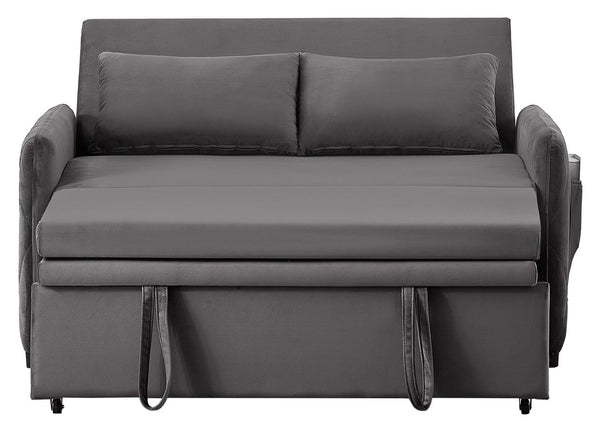 English Elm 51.2" Diamond Quilted Velvet Sleeper Loveseat with 5 Recline Positions for Apartments Gray W1193P503442