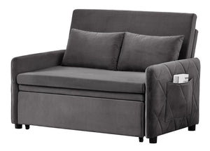 English Elm 51.2" Diamond Quilted Velvet Sleeper Loveseat with 5 Recline Positions for Apartments Gray W1193P503442