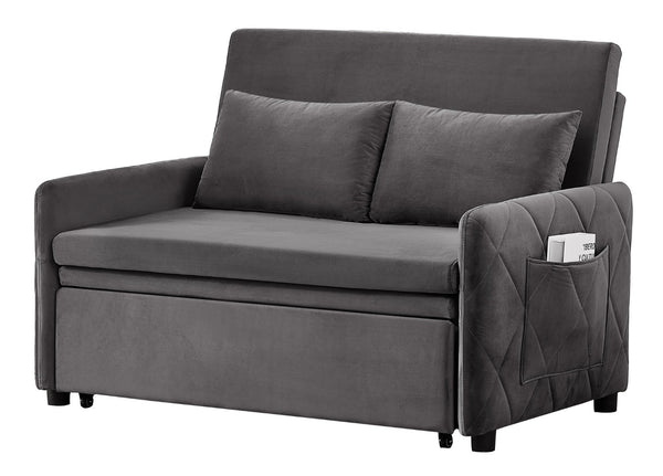 English Elm 51.2" Diamond Quilted Velvet Sleeper Loveseat with 5 Recline Positions for Apartments Gray W1193P503442