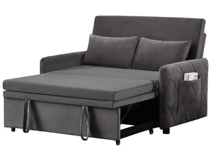 English Elm 51.2" Diamond Quilted Velvet Sleeper Loveseat with 5 Recline Positions for Apartments Gray W1193P503442
