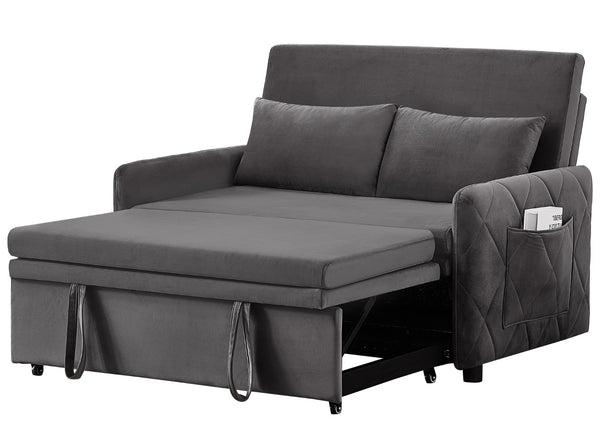 English Elm 51.2" Diamond Quilted Velvet Sleeper Loveseat with 5 Recline Positions for Apartments Gray W1193P503442