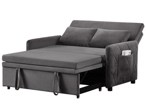 English Elm 51.2" Diamond Quilted Velvet Sleeper Loveseat with 5 Recline Positions for Apartments Gray W1193P503442