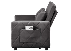 English Elm 51.2" Diamond Quilted Velvet Sleeper Loveseat with 5 Recline Positions for Apartments Gray W1193P503442