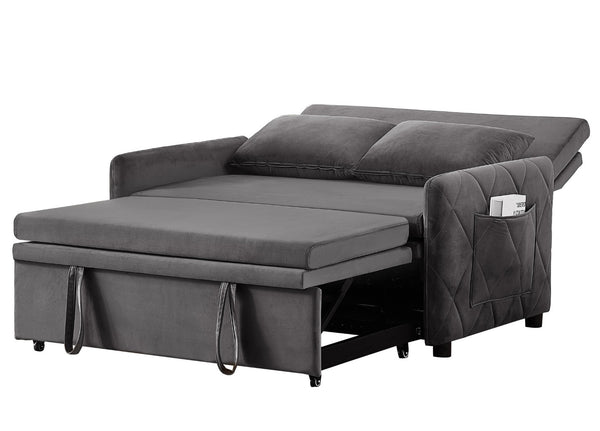 English Elm 51.2" Diamond Quilted Velvet Sleeper Loveseat with 5 Recline Positions for Apartments Gray W1193P503442