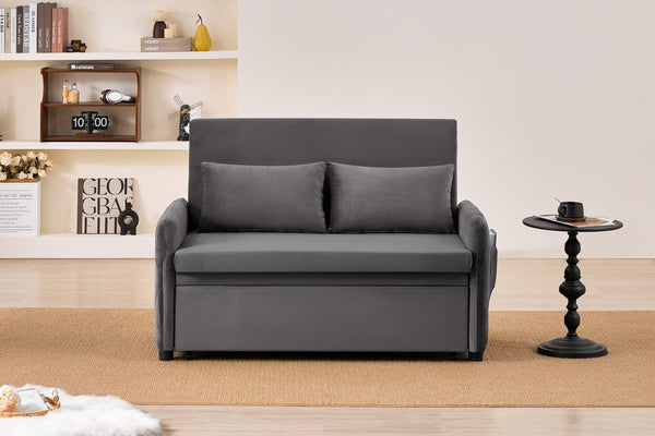 English Elm 51.2" Diamond Quilted Velvet Sleeper Loveseat with 5 Recline Positions for Apartments Gray W1193P503442