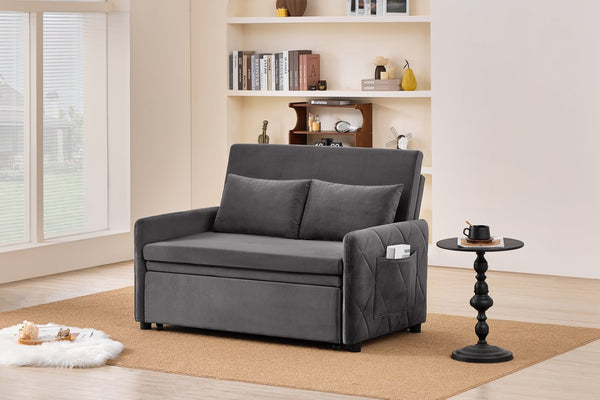 English Elm 51.2" Diamond Quilted Velvet Sleeper Loveseat with 5 Recline Positions for Apartments Gray W1193P503442