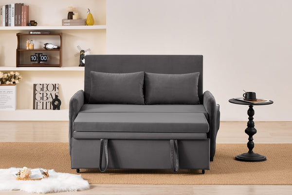 English Elm 51.2" Diamond Quilted Velvet Sleeper Loveseat with 5 Recline Positions for Apartments Gray W1193P503442