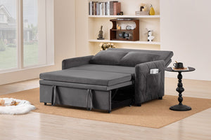 English Elm 51.2" Diamond Quilted Velvet Sleeper Loveseat with 5 Recline Positions for Apartments Gray W1193P503442