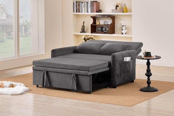 English Elm 51.2" Diamond Quilted Velvet Sleeper Loveseat with 5 Recline Positions for Apartments Gray W1193P503442