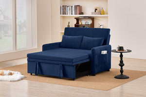 English Elm 51.2" Diamond Quilted Velvet Sleeper Loveseat with 5 Recline Positions for Apartments Blue W1193P503667