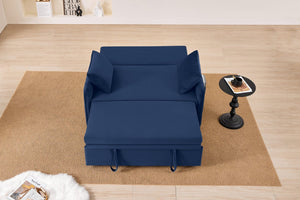 English Elm 51.2" Diamond Quilted Velvet Sleeper Loveseat with 5 Recline Positions for Apartments Blue W1193P503667