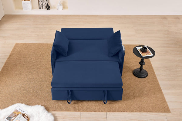 English Elm 51.2" Diamond Quilted Velvet Sleeper Loveseat with 5 Recline Positions for Apartments Blue W1193P503667