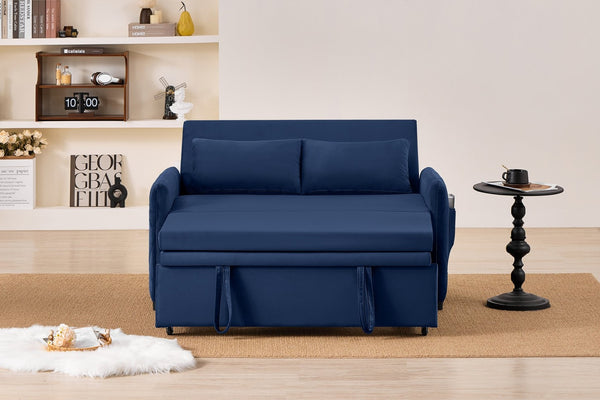 English Elm 51.2" Diamond Quilted Velvet Sleeper Loveseat with 5 Recline Positions for Apartments Blue W1193P503667