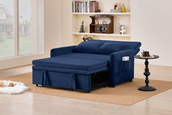 English Elm 51.2" Diamond Quilted Velvet Sleeper Loveseat with 5 Recline Positions for Apartments Blue W1193P503667