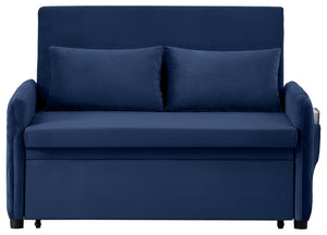 English Elm 51.2" Diamond Quilted Velvet Sleeper Loveseat with 5 Recline Positions for Apartments Blue W1193P503667