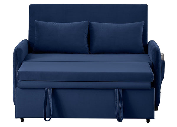 English Elm 51.2" Diamond Quilted Velvet Sleeper Loveseat with 5 Recline Positions for Apartments Blue W1193P503667