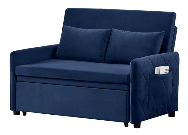 English Elm 51.2" Diamond Quilted Velvet Sleeper Loveseat with 5 Recline Positions for Apartments Blue W1193P503667