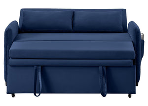 English Elm 51.2" Diamond Quilted Velvet Sleeper Loveseat with 5 Recline Positions for Apartments Blue W1193P503667