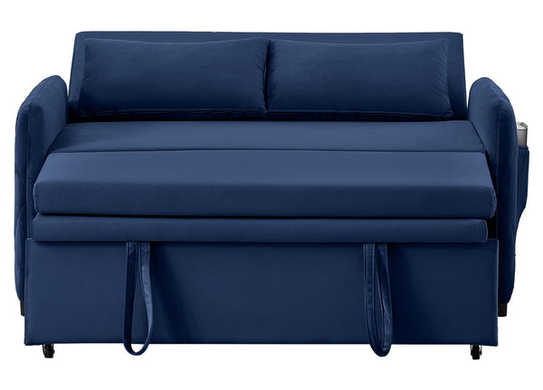 English Elm 51.2" Diamond Quilted Velvet Sleeper Loveseat with 5 Recline Positions for Apartments Blue W1193P503667