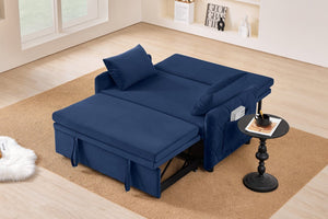 English Elm 51.2" Diamond Quilted Velvet Sleeper Loveseat with 5 Recline Positions for Apartments Blue W1193P503667