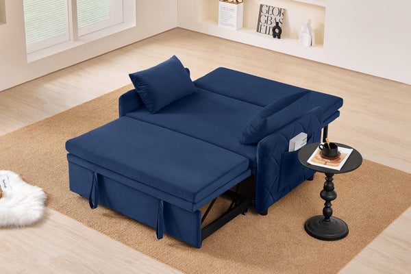 English Elm 51.2" Diamond Quilted Velvet Sleeper Loveseat with 5 Recline Positions for Apartments Blue W1193P503667