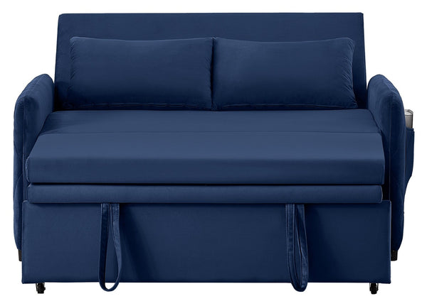 English Elm 51.2" Diamond Quilted Velvet Sleeper Loveseat with 5 Recline Positions for Apartments Blue W1193P503667