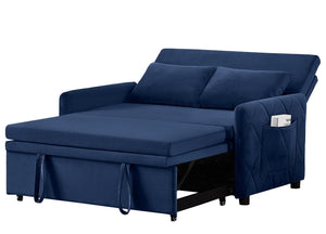 English Elm 51.2" Diamond Quilted Velvet Sleeper Loveseat with 5 Recline Positions for Apartments Blue W1193P503667
