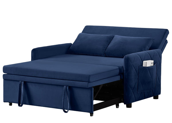 English Elm 51.2" Diamond Quilted Velvet Sleeper Loveseat with 5 Recline Positions for Apartments Blue W1193P503667