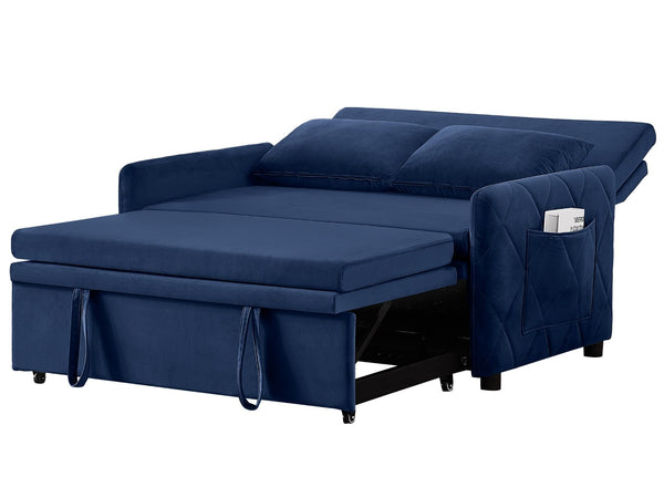 English Elm 51.2" Diamond Quilted Velvet Sleeper Loveseat with 5 Recline Positions for Apartments Blue W1193P503667