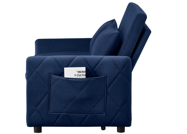 English Elm 51.2" Diamond Quilted Velvet Sleeper Loveseat with 5 Recline Positions for Apartments Blue W1193P503667
