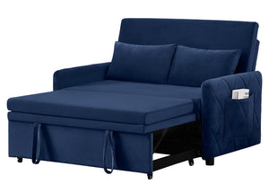 English Elm 51.2" Diamond Quilted Velvet Sleeper Loveseat with 5 Recline Positions for Apartments Blue W1193P503667