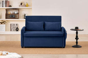 English Elm 51.2" Diamond Quilted Velvet Sleeper Loveseat with 5 Recline Positions for Apartments Blue W1193P503667