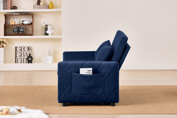 English Elm 51.2" Diamond Quilted Velvet Sleeper Loveseat with 5 Recline Positions for Apartments Blue W1193P503667