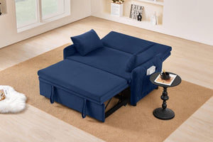 English Elm 51.2" Diamond Quilted Velvet Sleeper Loveseat with 5 Recline Positions for Apartments Blue W1193P503667